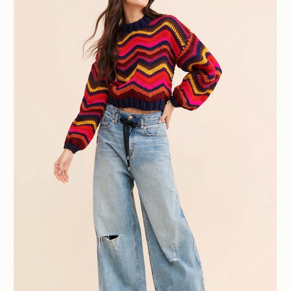 FARM Rio Multicolor Chevron Knit Sweater - Pink, Red, Yellow, Navy